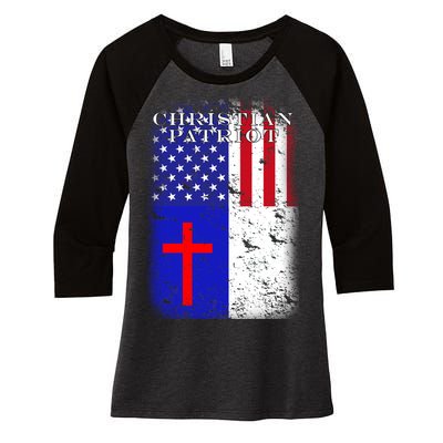 American Christian Patriot Red Cross Women's Tri-Blend 3/4-Sleeve Raglan Shirt