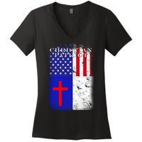 American Christian Patriot Red Cross Women's V-Neck T-Shirt