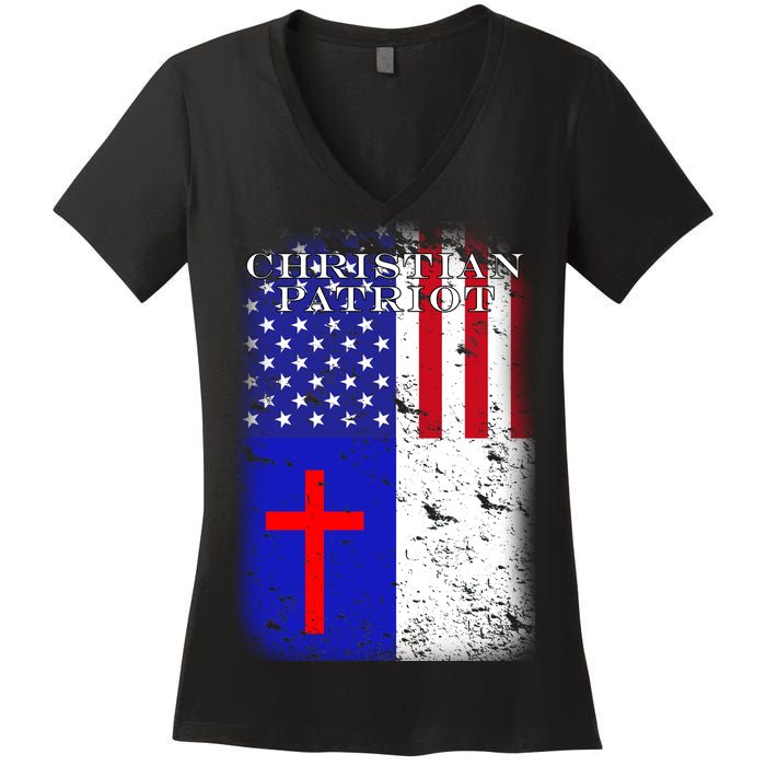 American Christian Patriot Red Cross Women's V-Neck T-Shirt