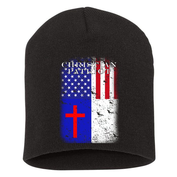 American Christian Patriot Red Cross Short Acrylic Beanie