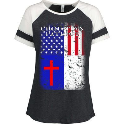 American Christian Patriot Red Cross Enza Ladies Jersey Colorblock Tee