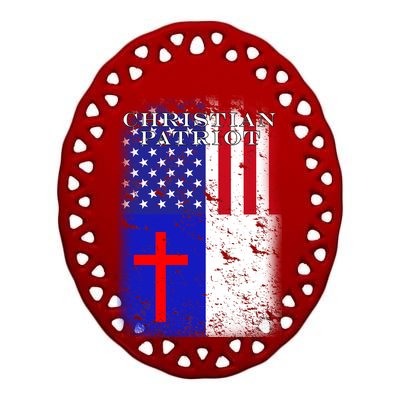 American Christian Patriot Red Cross Ceramic Oval Ornament