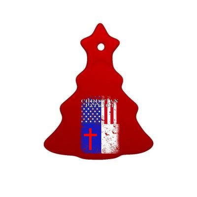 American Christian Patriot Red Cross Ceramic Tree Ornament