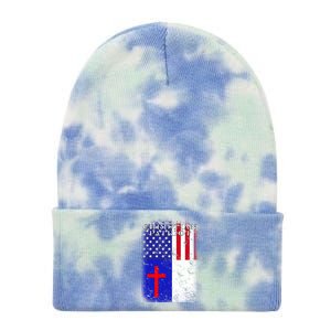 American Christian Patriot Red Cross Tie Dye 12in Knit Beanie