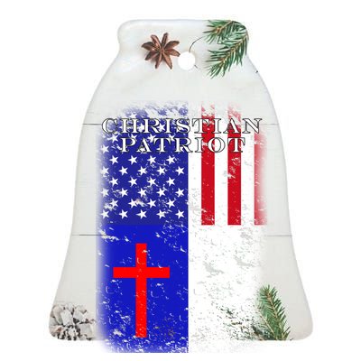 American Christian Patriot Red Cross Ceramic Bell Ornament