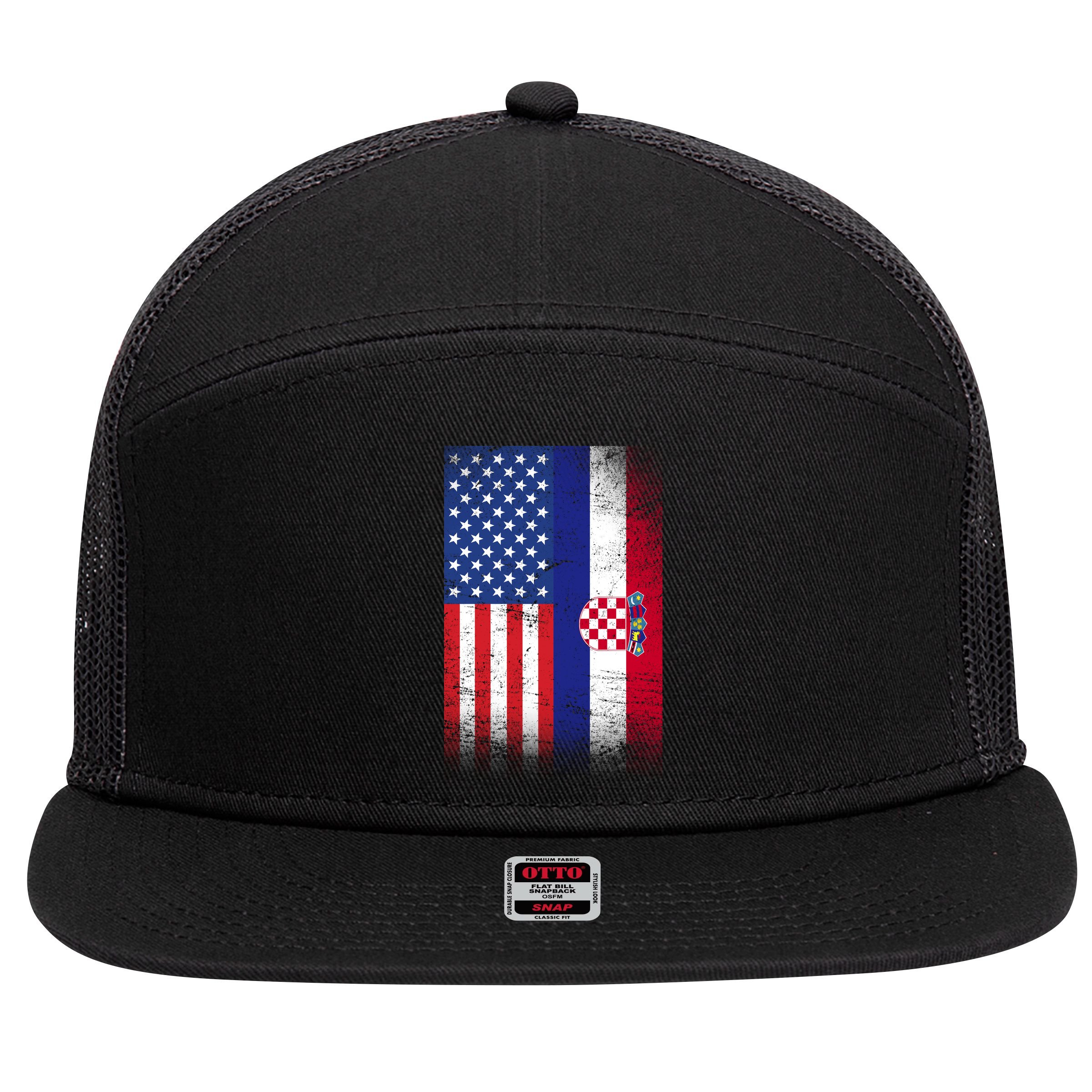 American Croatian Flag Croatia Pride 7 Panel Mesh Trucker Snapback Hat