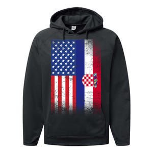 American Croatian Flag Croatia Pride Performance Fleece Hoodie