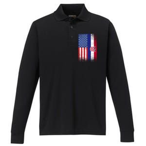 American Croatian Flag Croatia Pride Performance Long Sleeve Polo