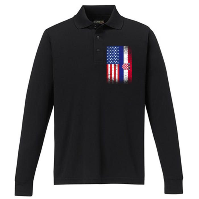 American Croatian Flag Croatia Pride Performance Long Sleeve Polo