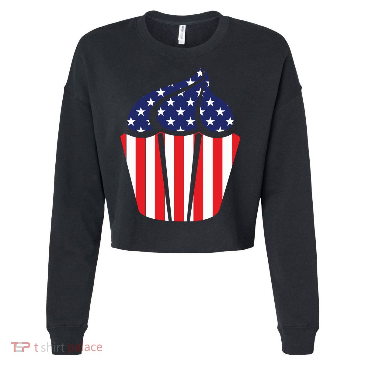 American Cupcake USA Flag Cropped Pullover Crew