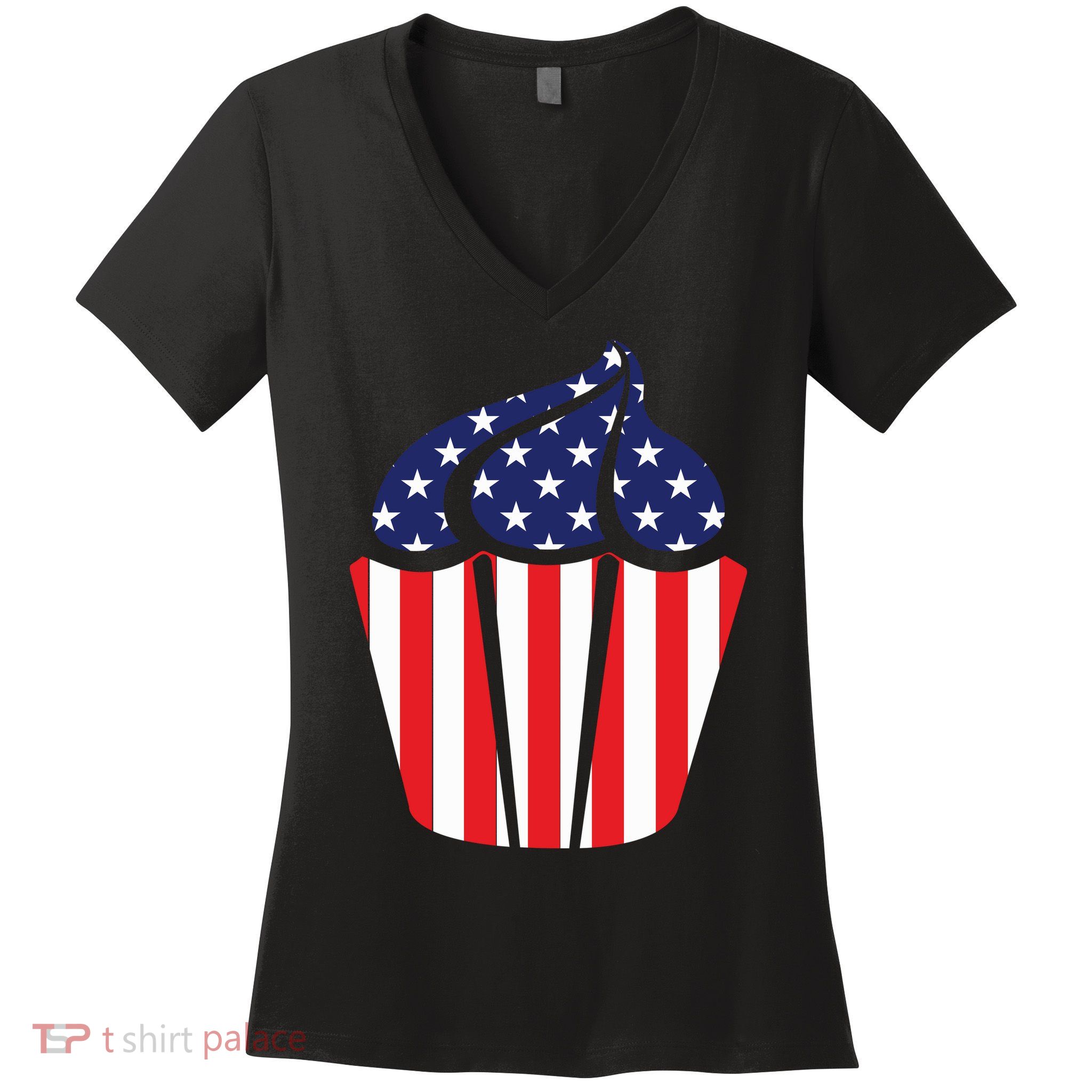 American Cupcake USA Flag Women's V-Neck T-Shirt