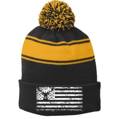 American Deer Hunting Flag Stripe Pom Pom Beanie