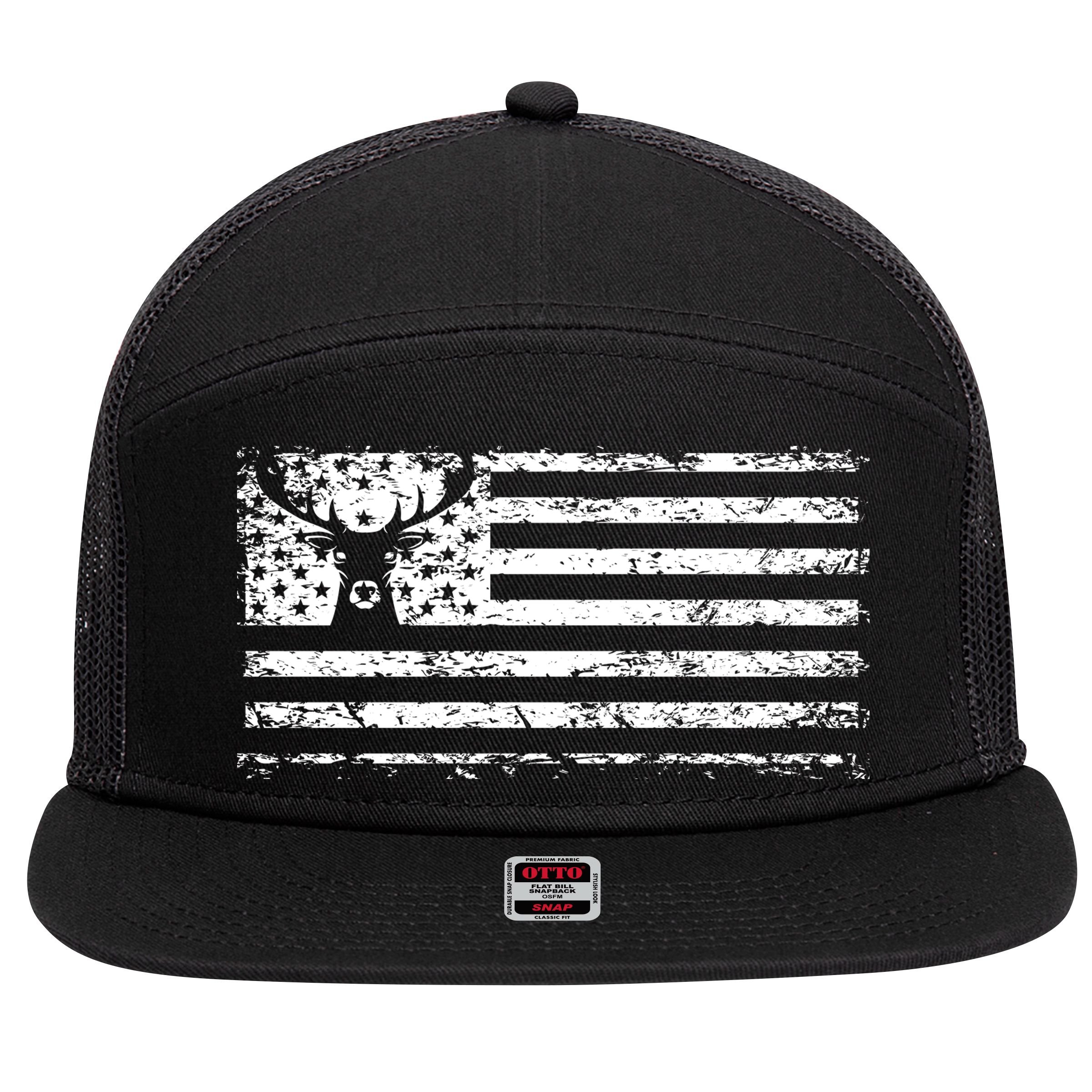 American Deer Hunting Flag 7 Panel Mesh Trucker Snapback Hat