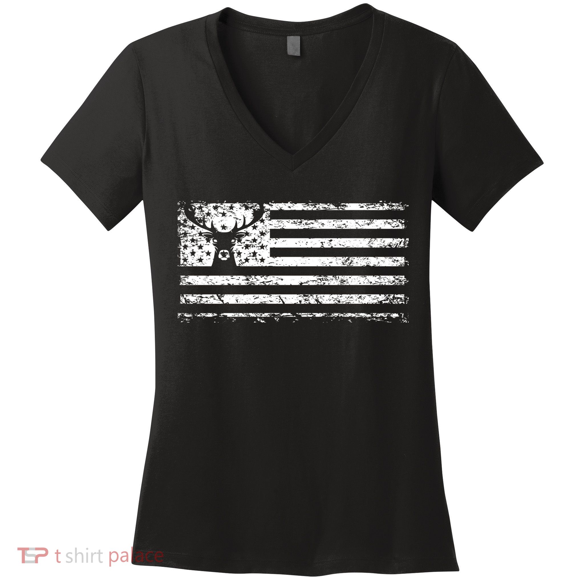 American Deer Hunting Flag Women's V-Neck T-Shirt