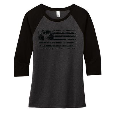 American Deer Hunting Flag Women's Tri-Blend 3/4-Sleeve Raglan Shirt