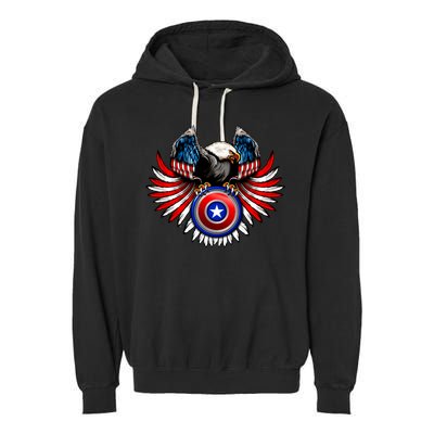American Eagle Super Hero Shield USA Flag Wings Garment-Dyed Fleece Hoodie