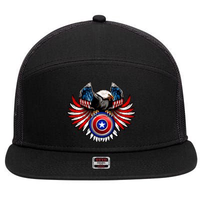 American Eagle Super Hero Shield USA Flag Wings 7 Panel Mesh Trucker Snapback Hat