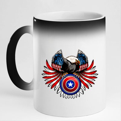 American Eagle Super Hero Shield USA Flag Wings 11oz Black Color Changing Mug