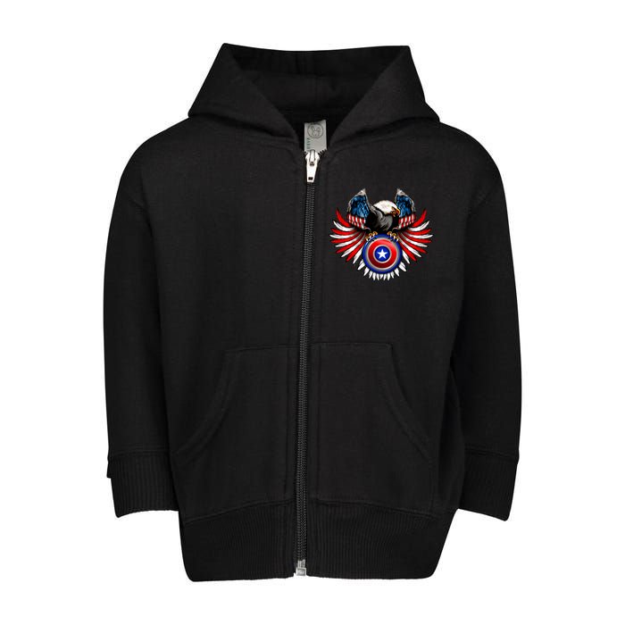 American Eagle Super Hero Shield USA Flag Wings Toddler Zip Fleece Hoodie