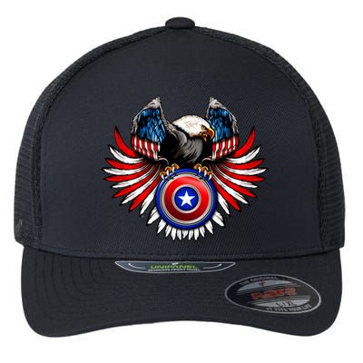 American Eagle Super Hero Shield USA Flag Wings Flexfit Unipanel Trucker Cap