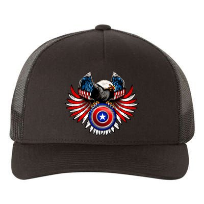 American Eagle Super Hero Shield USA Flag Wings Yupoong Adult 5-Panel Trucker Hat