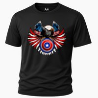 American Eagle Super Hero Shield USA Flag Wings Cooling Performance Crew T-Shirt