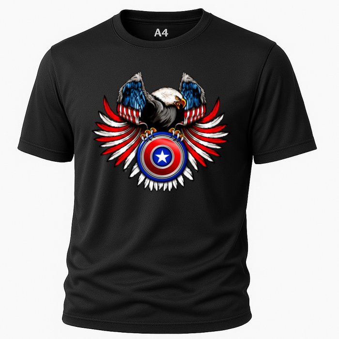 American Eagle Super Hero Shield USA Flag Wings Cooling Performance Crew T-Shirt