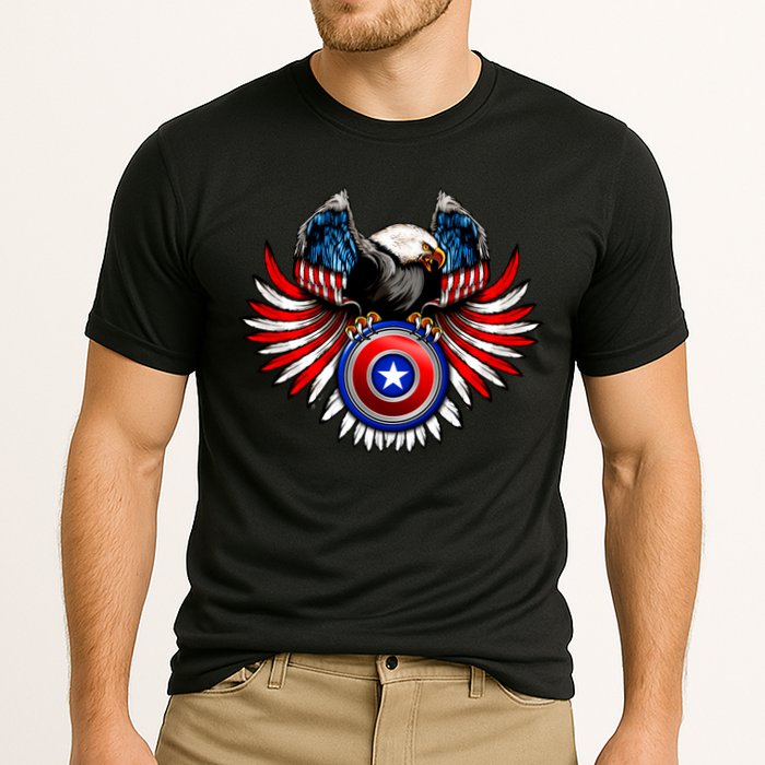 American Eagle Super Hero Shield USA Flag Wings Cooling Performance Crew T-Shirt