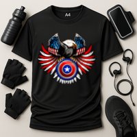 American Eagle Super Hero Shield USA Flag Wings Cooling Performance Crew T-Shirt