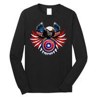 American Eagle Super Hero Shield USA Flag Wings Long Sleeve Shirt