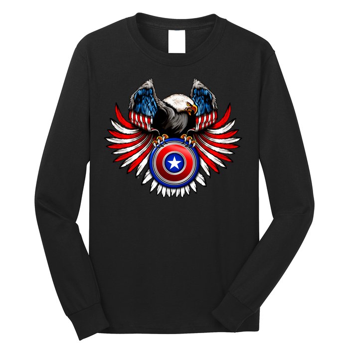 American Eagle Super Hero Shield USA Flag Wings Long Sleeve Shirt