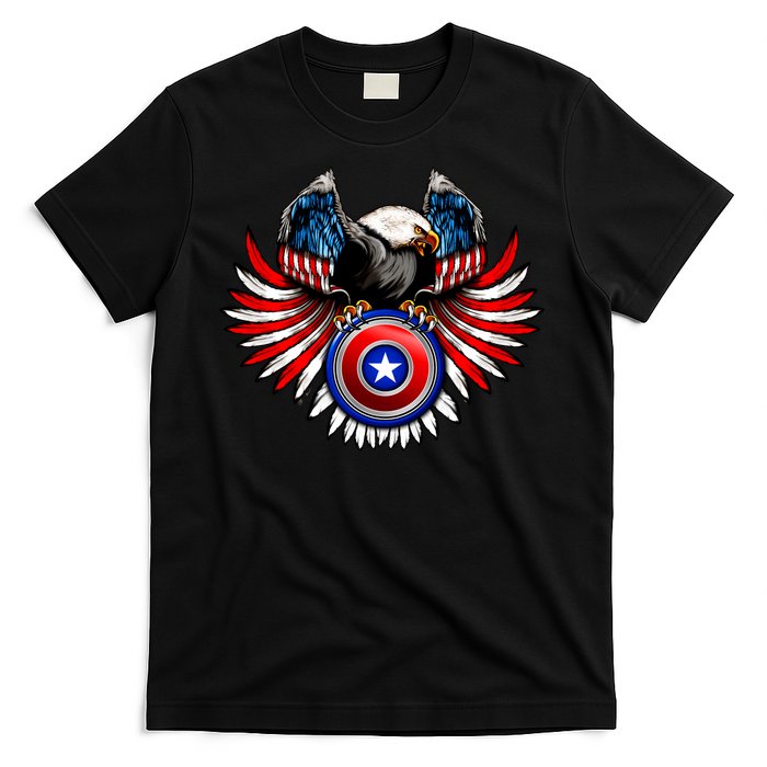 American Eagle Super Hero Shield USA Flag Wings T-Shirt