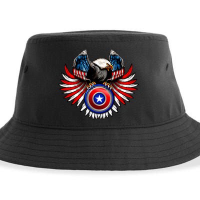 American Eagle Super Hero Shield USA Flag Wings Sustainable Bucket Hat