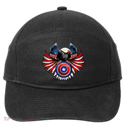American Eagle Super Hero Shield USA Flag Wings 7-Panel Snapback Hat