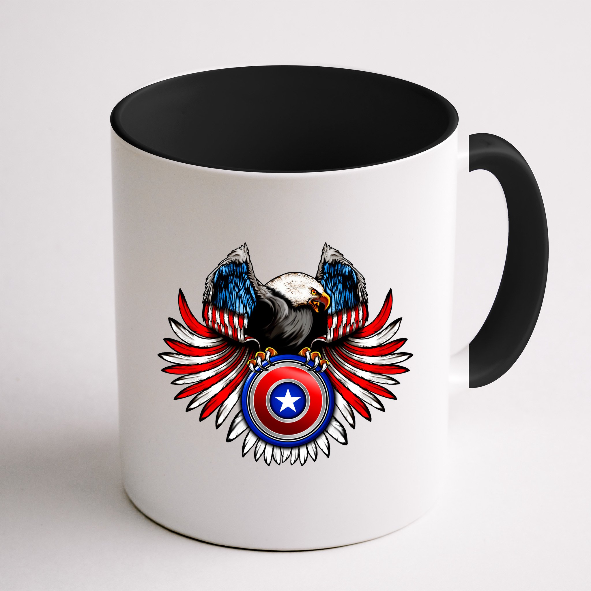 American Eagle Super Hero Shield USA Flag Wings Mug