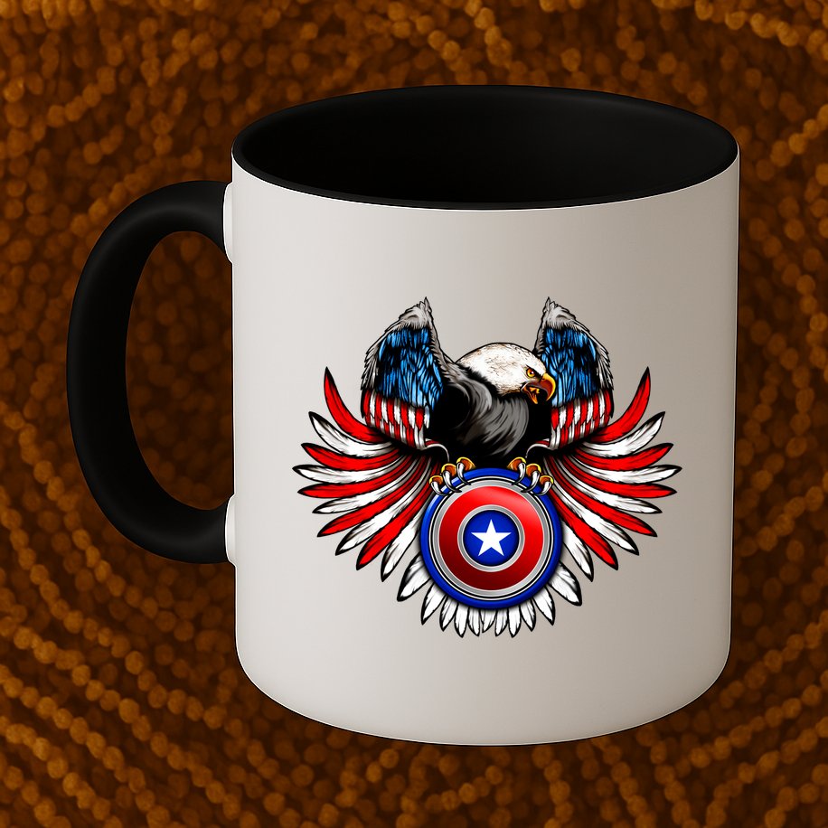 American Eagle Super Hero Shield USA Flag Wings Mug