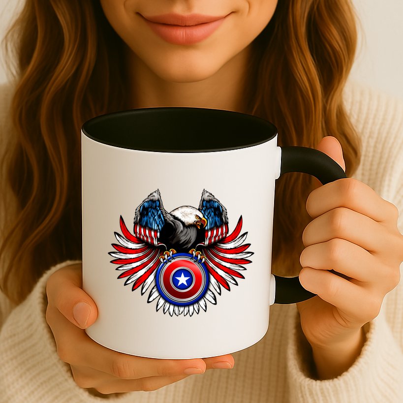 American Eagle Super Hero Shield USA Flag Wings Mug