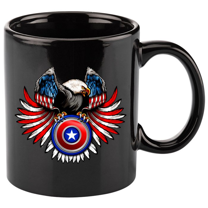 American Eagle Super Hero Shield USA Flag Wings 11oz C Handle Ceramic Mug