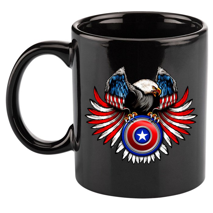American Eagle Super Hero Shield USA Flag Wings 11oz C Handle Ceramic Mug