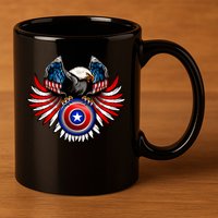 American Eagle Super Hero Shield USA Flag Wings 11oz C Handle Ceramic Mug