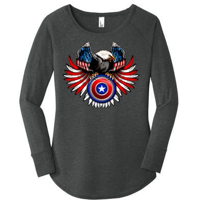 American Eagle Super Hero Shield USA Flag Wings Women's Perfect Tri Tunic Long Sleeve Shirt