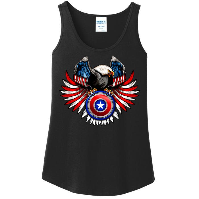 American Eagle Super Hero Shield USA Flag Wings Ladies Essential Tank