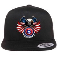 American Eagle Super Hero Shield USA Flag Wings Flat Bill Trucker Hat