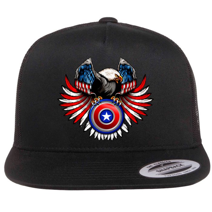 American Eagle Super Hero Shield USA Flag Wings Flat Bill Trucker Hat