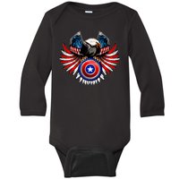 American Eagle Super Hero Shield USA Flag Wings Baby Long Sleeve Bodysuit