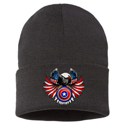 American Eagle Super Hero Shield USA Flag Wings Sustainable Knit Beanie