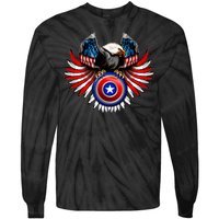 American Eagle Super Hero Shield USA Flag Wings Tie-Dye Long Sleeve Shirt