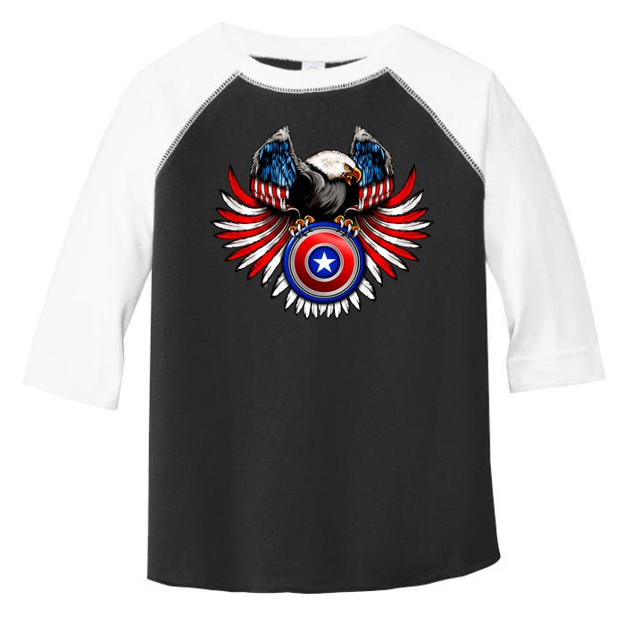 American Eagle Super Hero Shield USA Flag Wings Toddler Fine Jersey T-Shirt