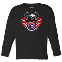 American Eagle Super Hero Shield USA Flag Wings Toddler Long Sleeve Shirt