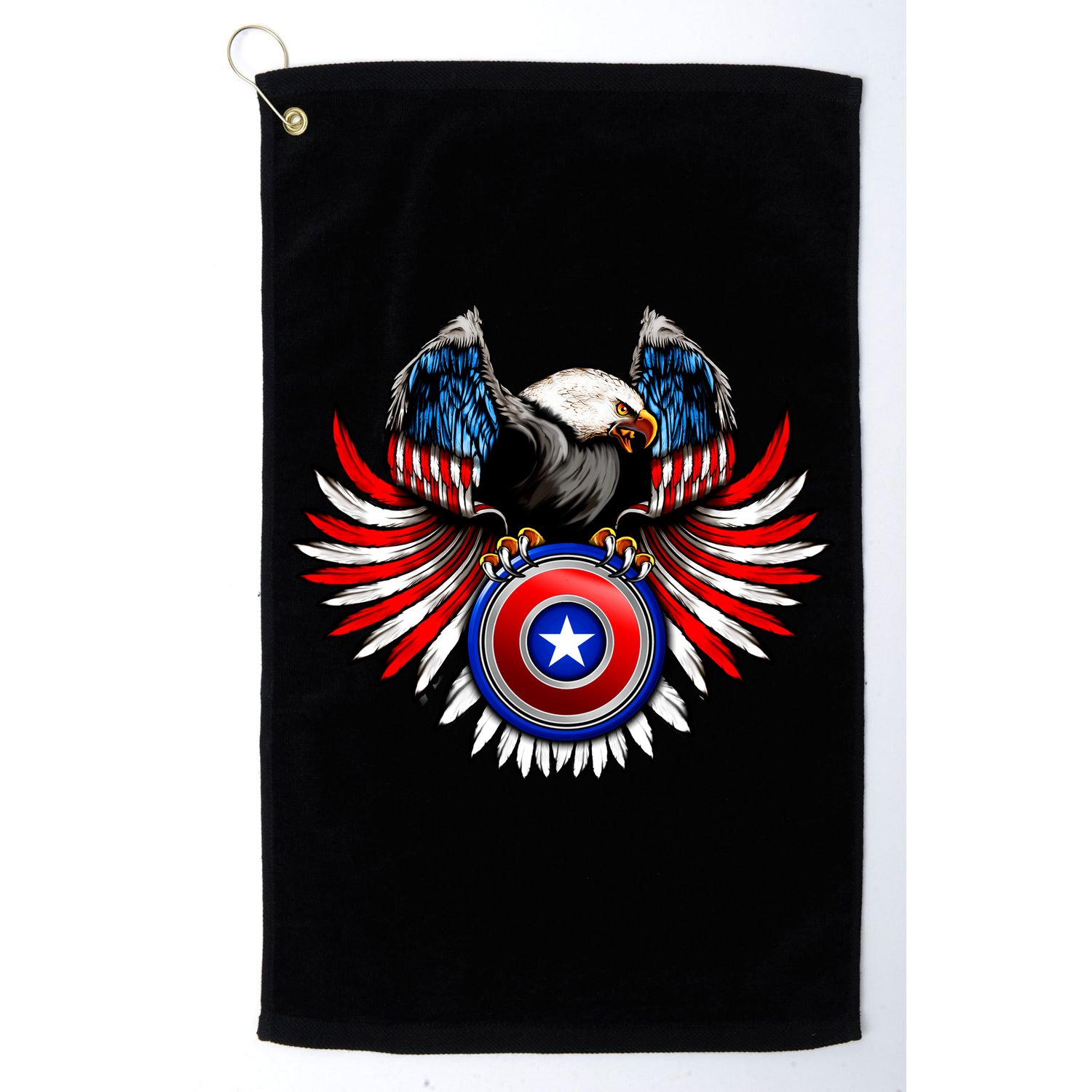 American Eagle Super Hero Shield USA Flag Wings Golf Towel